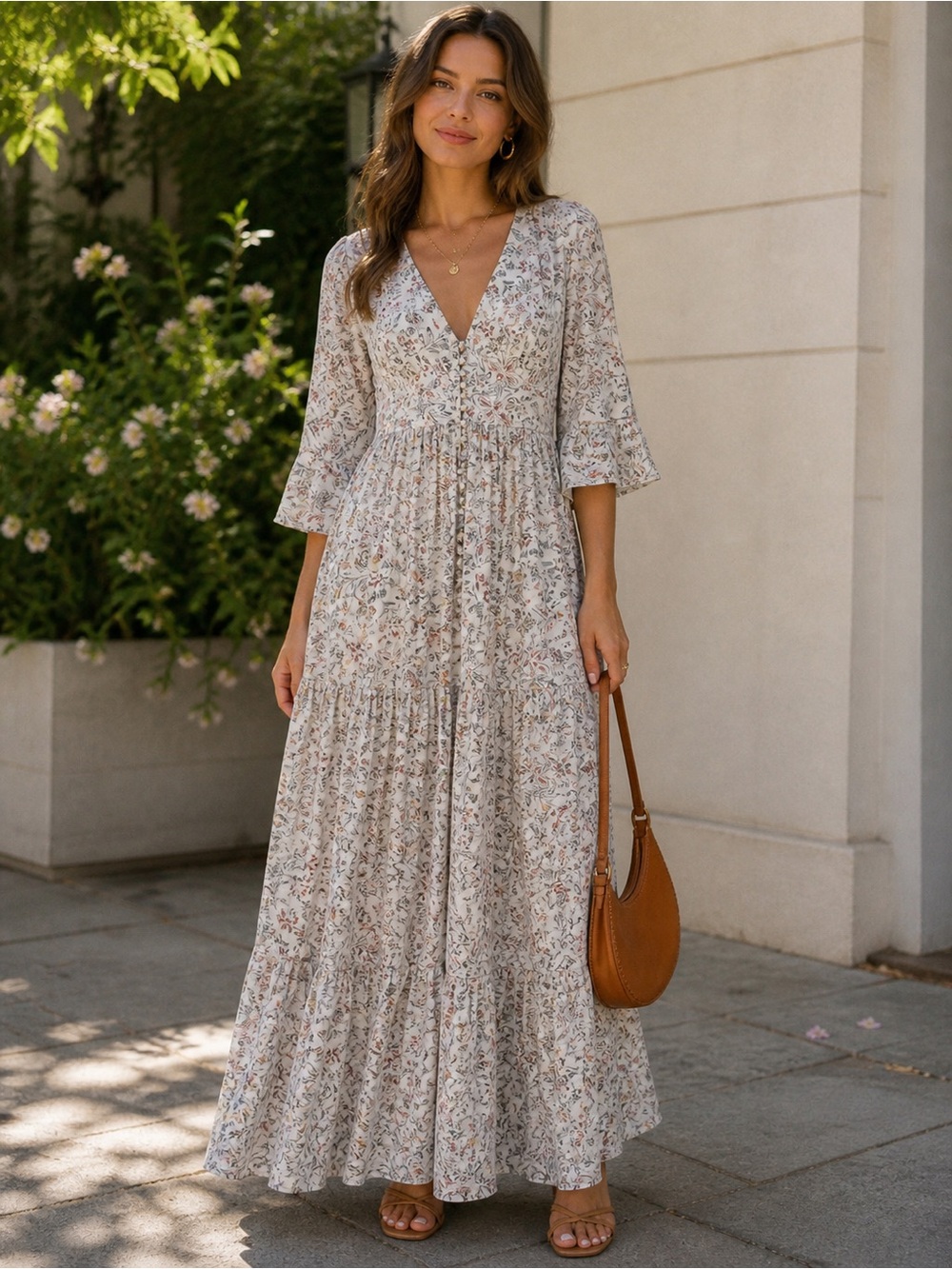Sézane Bonnie Botanic Garden Floral Maxi Dress Size XS Boho Romantic Cottagecore